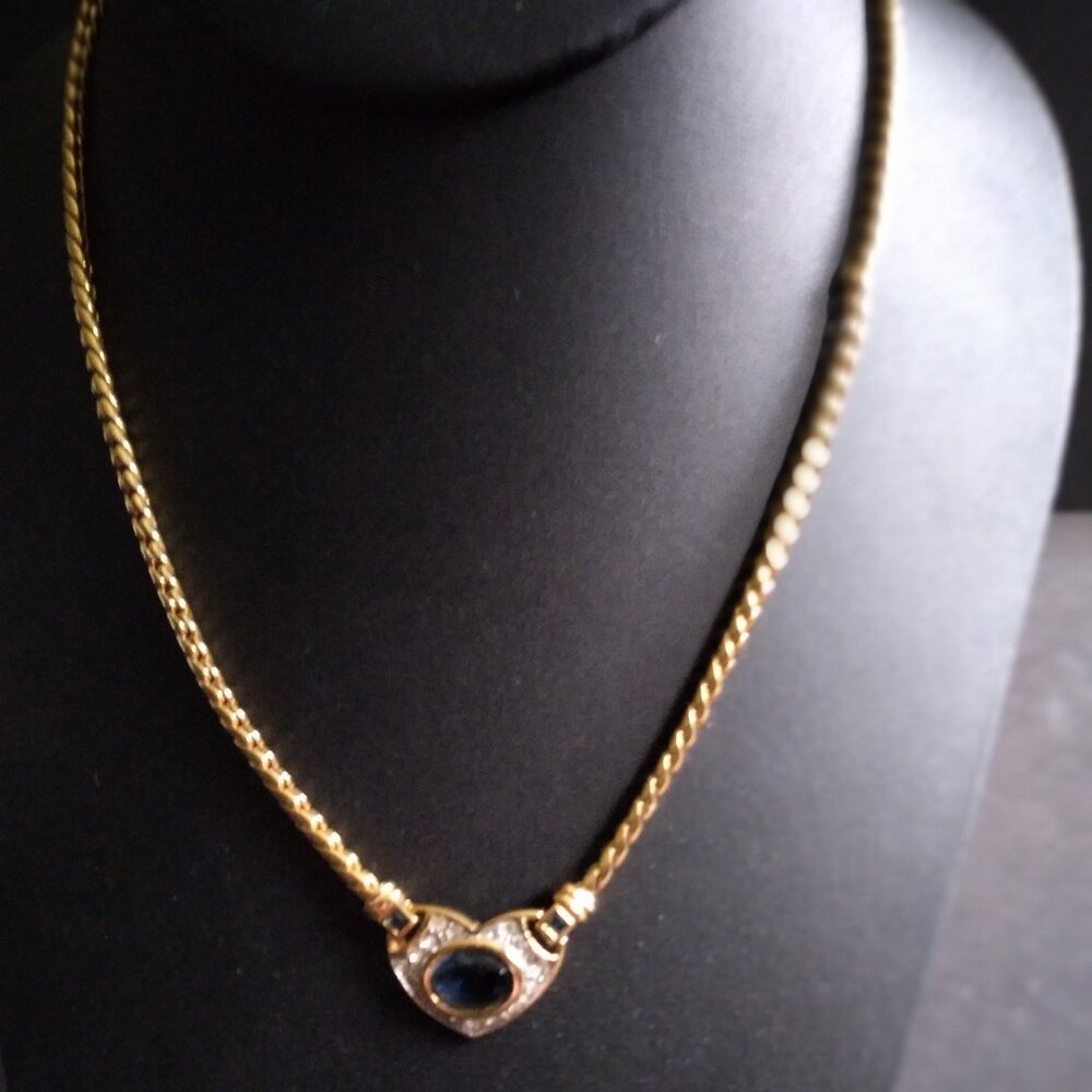 Beautiful Heavy Link Gold Filled Chain with Blue Saffire Heart